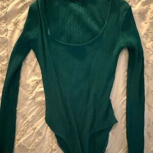 Zara Teal Ribbed Bodysuit